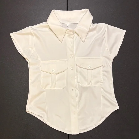 Women’s Short Sleeve Button Up Sz 2 - Picture 1 of 5